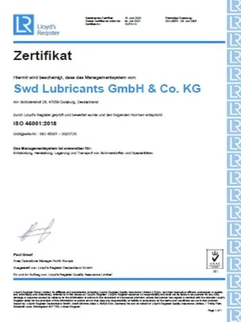 ISO 45001 Lloyd ' s Register (swd Rheinol, Германия) — B2B үшін сапа мен қауіпсіздікті растау-Қазақстанда май жеткізу