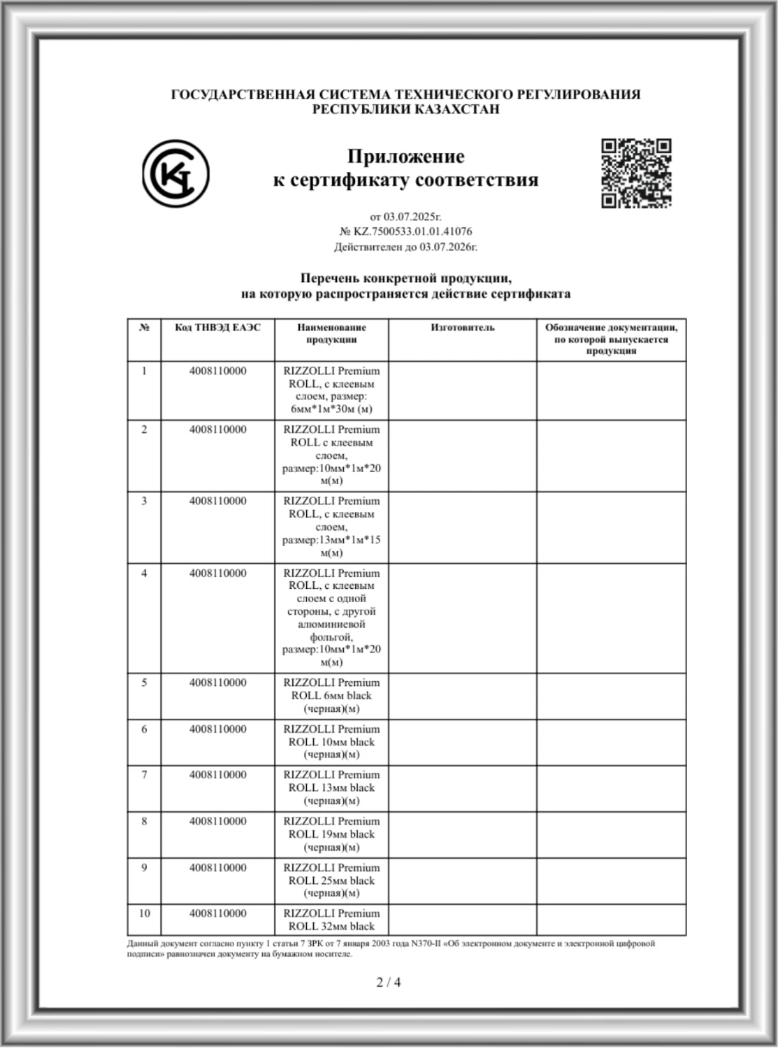 AURAVENT сәйкестік сертификатына қосымша-желдету жүйелері мен климаттық жүйелерге арналған өнімдер/жабдықтар тізбесі (Қазақстан)