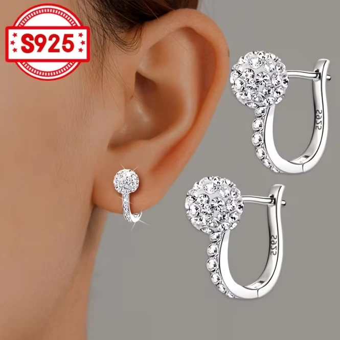 Серебряные серьги 925 пробы с сияющим цирконом — на заказ в Алматы - 2546 - фото 1