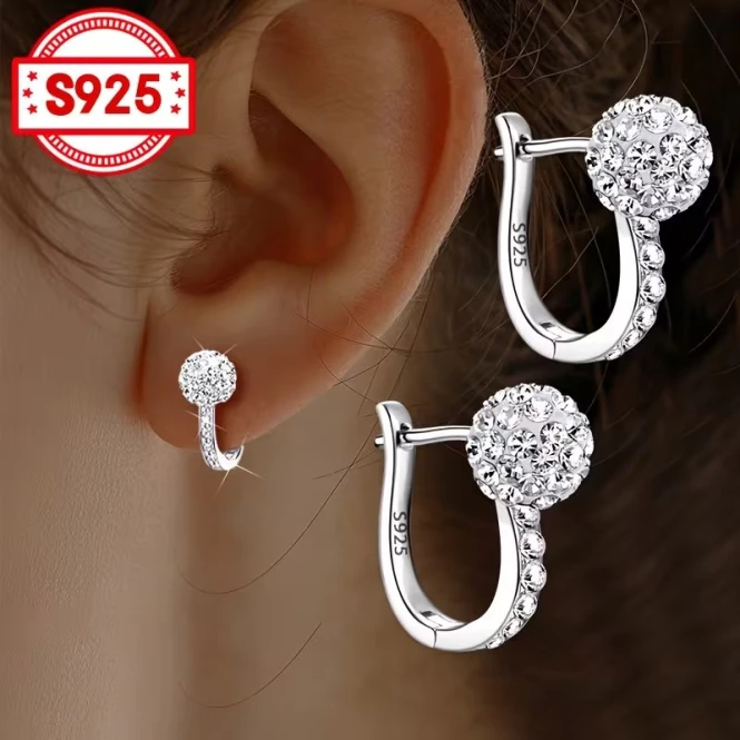 Серебряные серьги 925 пробы с сияющим цирконом — на заказ в Алматы - 2546 - фото 2