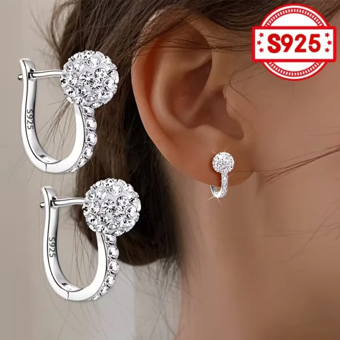Серебряные серьги 925 пробы с сияющим цирконом — на заказ в Алматы - 2546 - фото 3