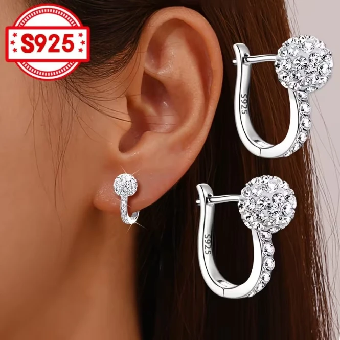 Серебряные серьги 925 пробы с сияющим цирконом — на заказ в Алматы - 2546 - фото 5
