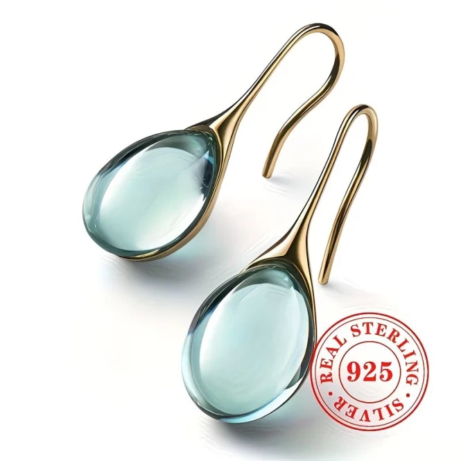 Серьги-подвески из серебра 925 с аквамарином — на заказ в Алматы - 2556 - фото 1