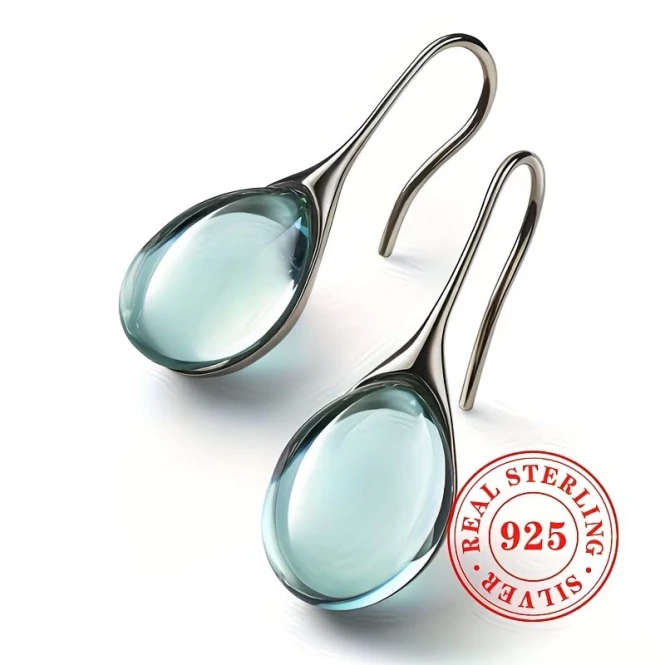 Серьги-подвески из серебра 925 с аквамарином — на заказ в Алматы - 2556 - фото 2