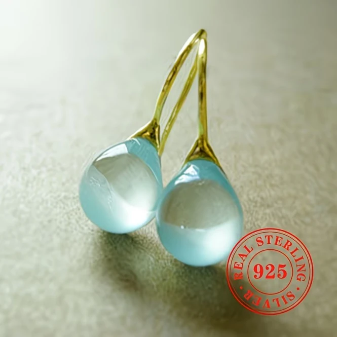Серьги-подвески из серебра 925 с аквамарином — на заказ в Алматы - 2556 - фото 3